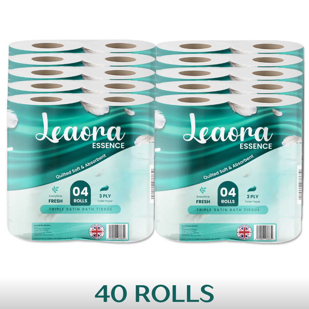 40 Rolls Premium Toilet Tissue | Leaora Essence 3-Ply Quilted