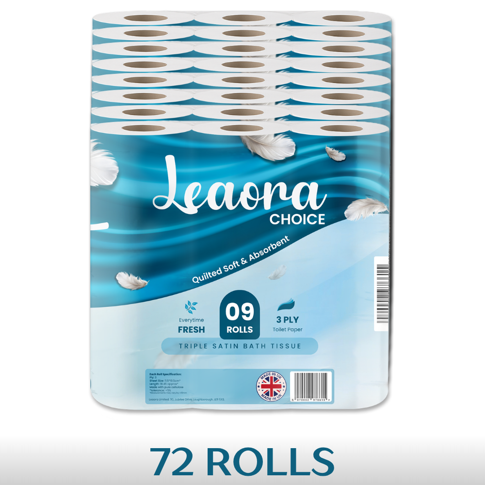 Wholesale 72-Pack Quilted Toilet Rolls | 3-Ply Leaora Choice