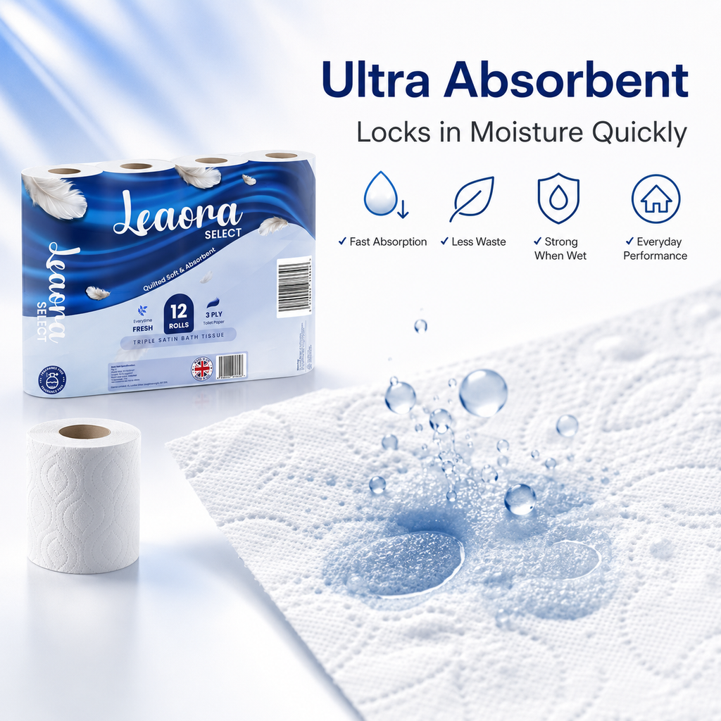 24 Rolls Leaora Select Toilet Tissue | 3-Ply Quilted Comfort