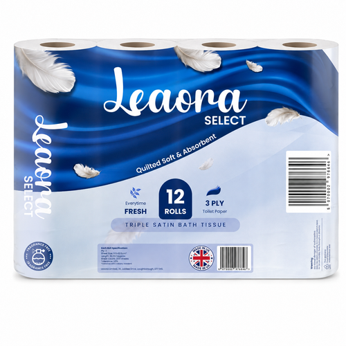 24 Rolls Leaora Select Toilet Tissue | 3-Ply Quilted Comfort