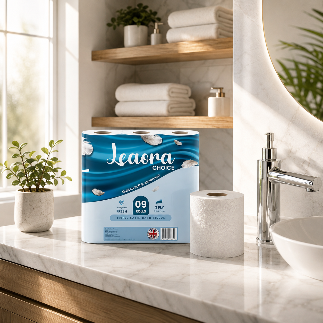 Leaora Choice Premium 3-Ply Quilted Bath Tissue | 9-Roll Pack