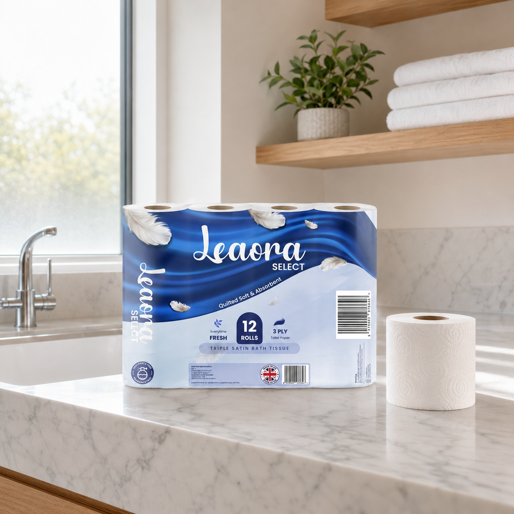 24 Rolls Leaora Select Toilet Tissue | 3-Ply Quilted Comfort