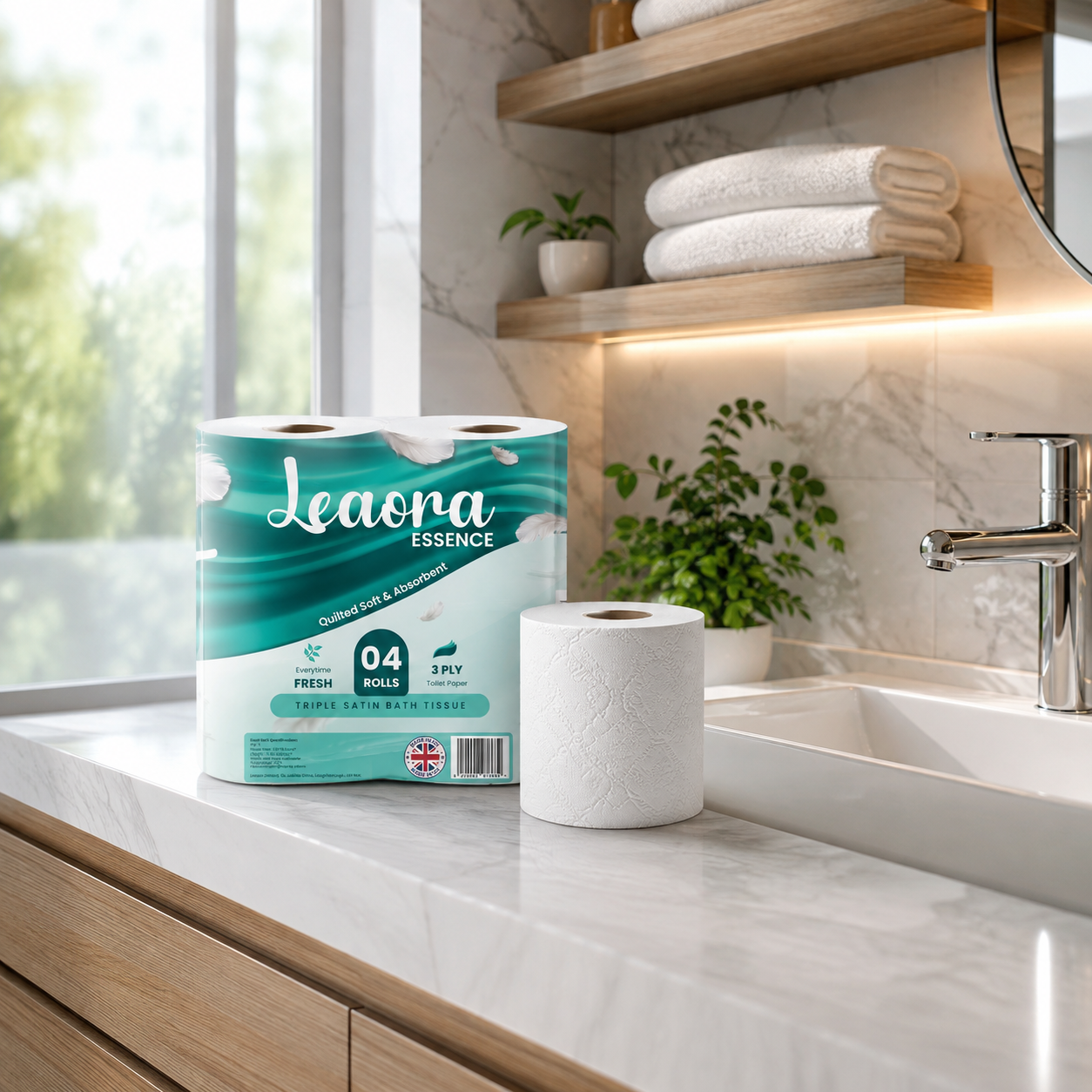 40 Rolls Premium Toilet Tissue | Leaora Essence 3-Ply Quilted