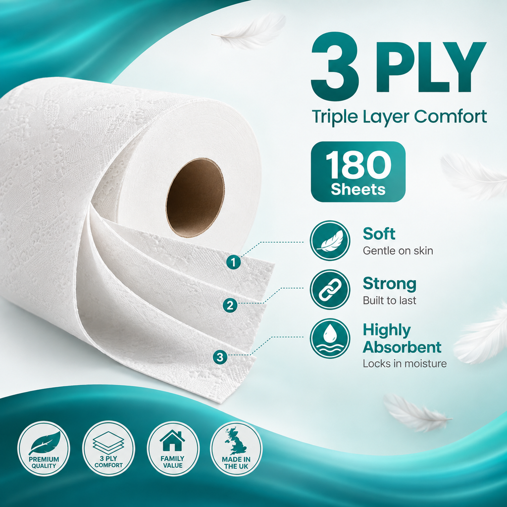 40 Rolls Premium Toilet Tissue | Leaora Essence 3-Ply Quilted