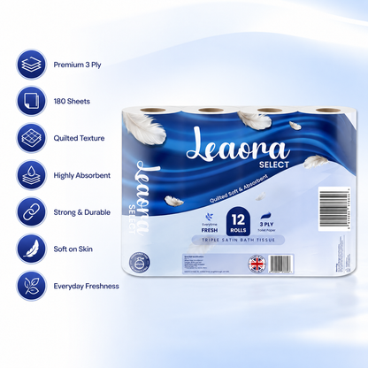 48 Pack Leaora Select | Bulk Premium 3-Ply Toilet Rolls