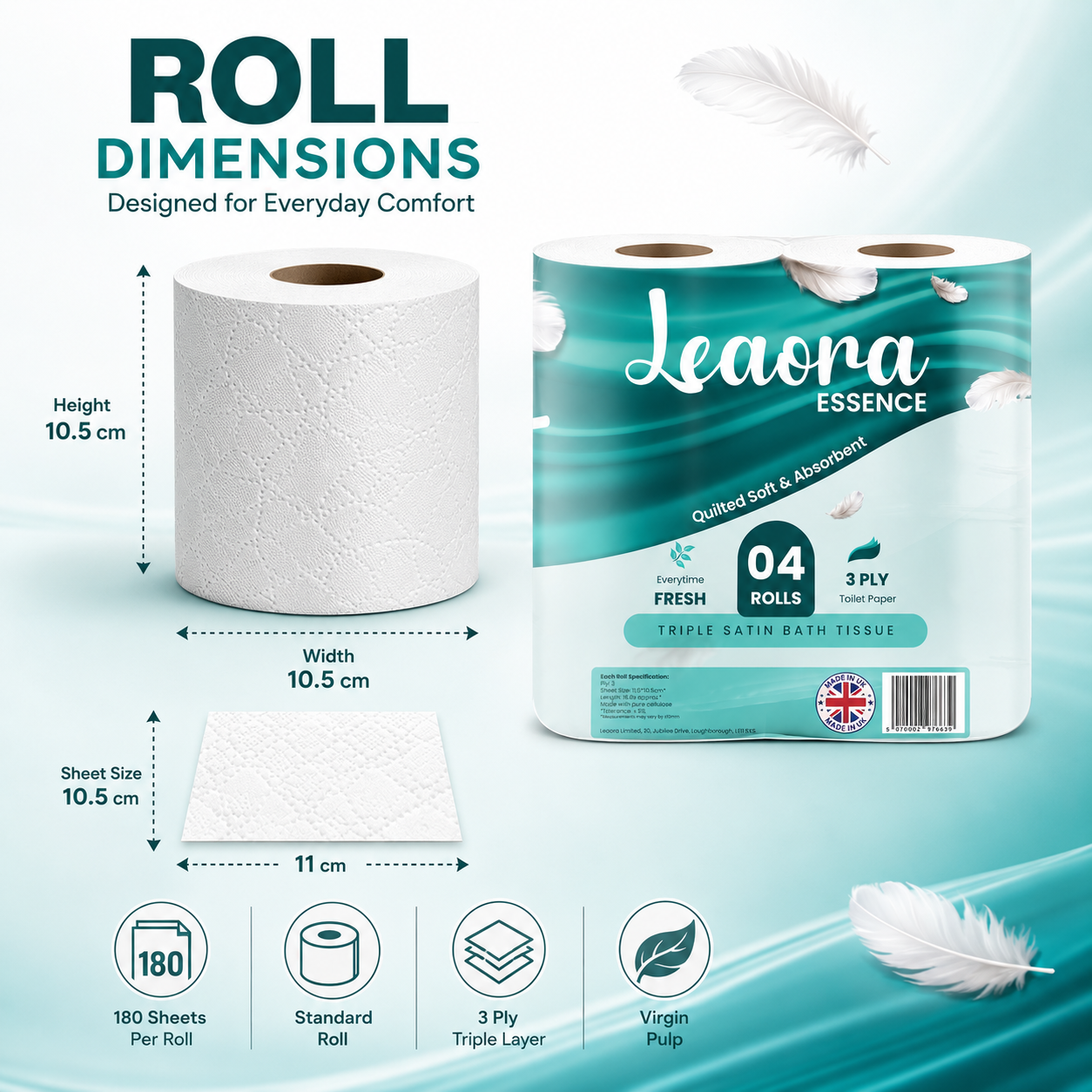 120 Mega Bundle Leaora Essence Toilet Tissue | 3-Ply Rolls