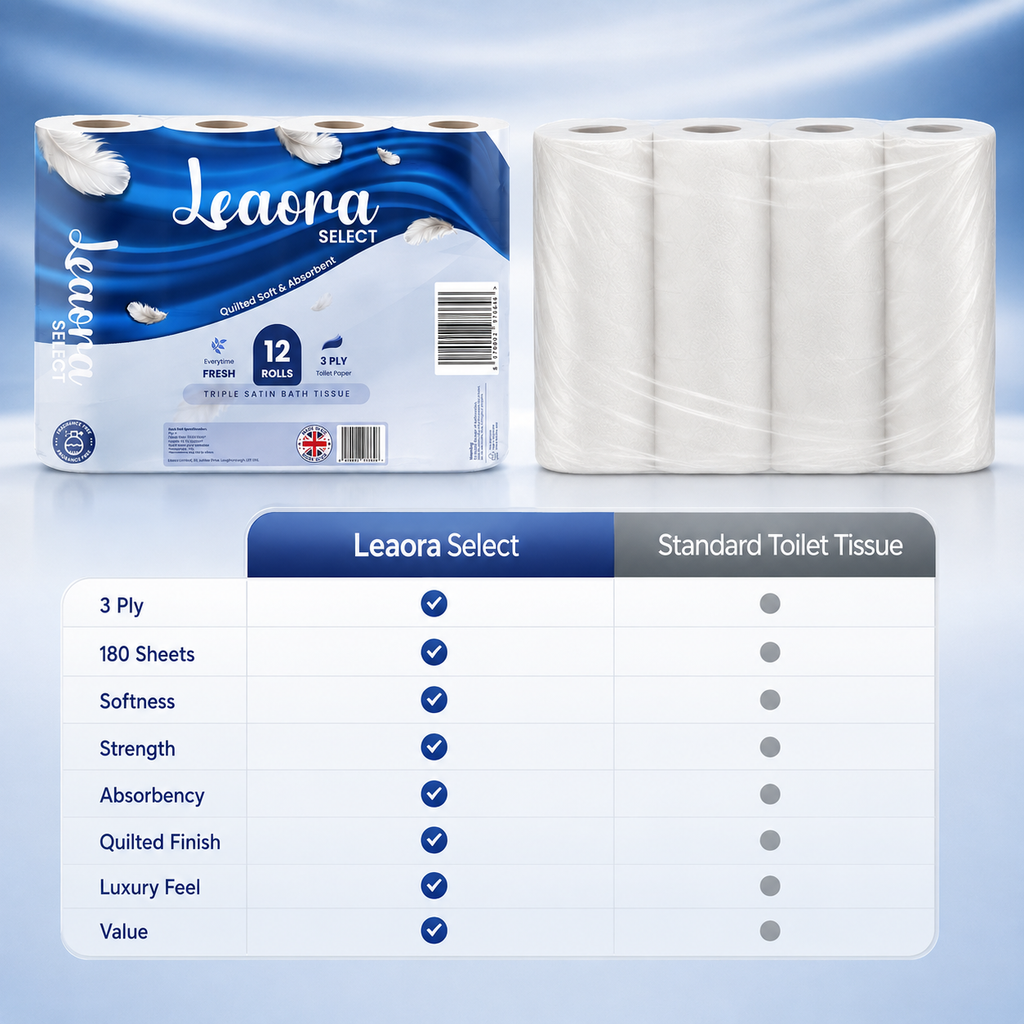 24 Rolls Leaora Select Toilet Tissue | 3-Ply Quilted Comfort