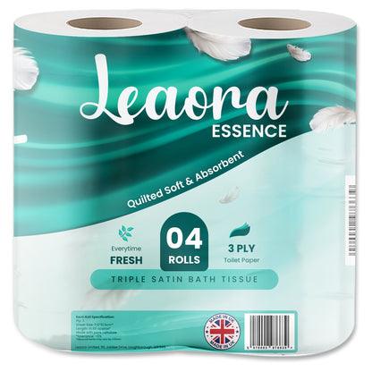 Leaora Essence 3-Ply Quilted Toilet Rolls – 4 Pack | Luxury Tissue