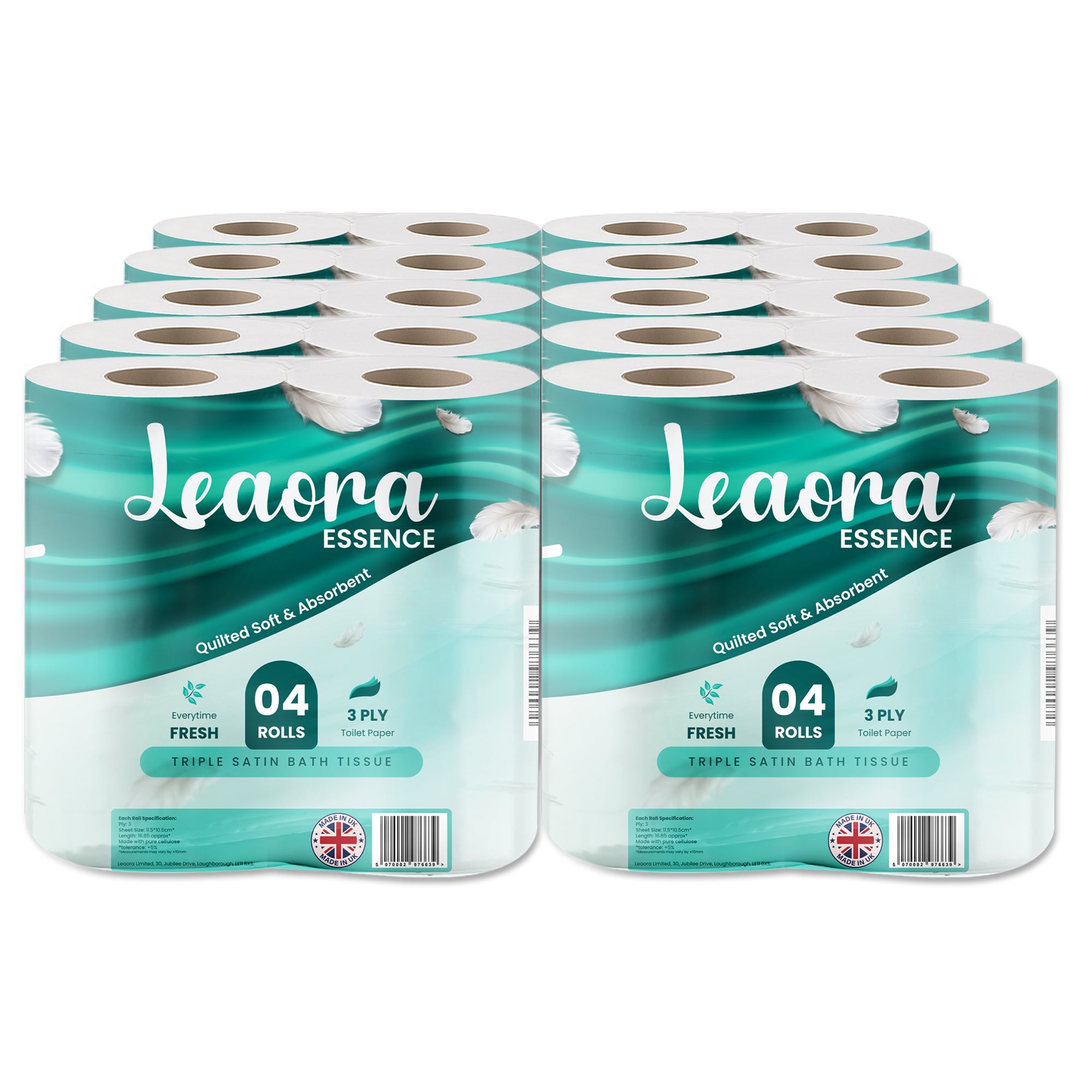40 Rolls Premium Toilet Tissue | Leaora Essence 3-Ply Quilted