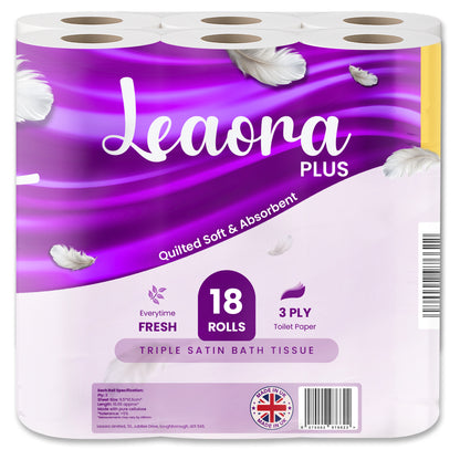 Leaora Plus 3 Ply Quilted Toilet Rolls – 18 Pack | Luxury UK Tissue