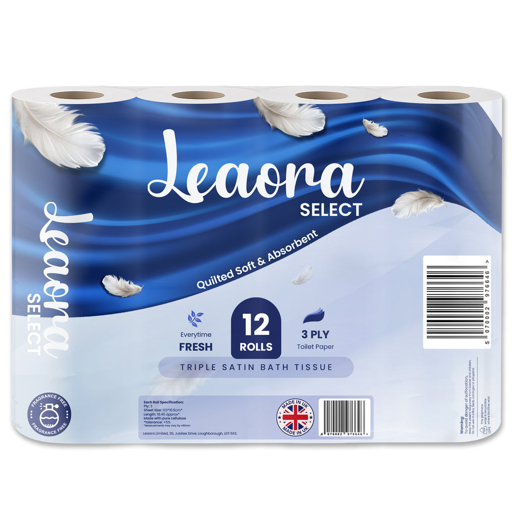 Leaora Select 12-Pack | Premium 3-Ply Quilted Toilet Rolls