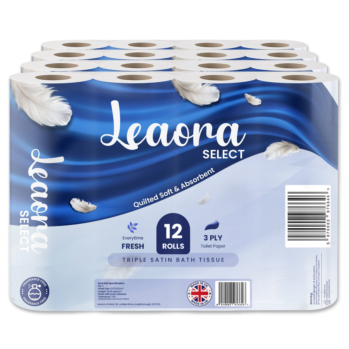48 Pack Leaora Select | Bulk Premium 3-Ply Toilet Rolls