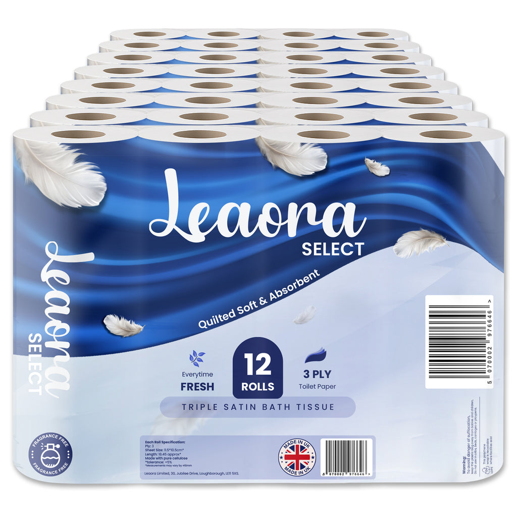 Mega Bulk 96 Pack Leaora Select | 3-Ply Quilted Toilet Rolls
