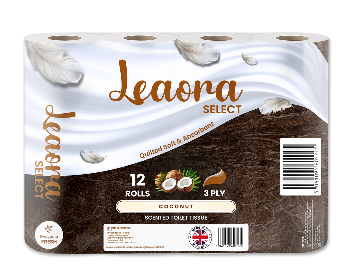 Leaora Select Coconut 3 Ply Toilet Rolls – 36 Rolls (Pack of 12 x 3)