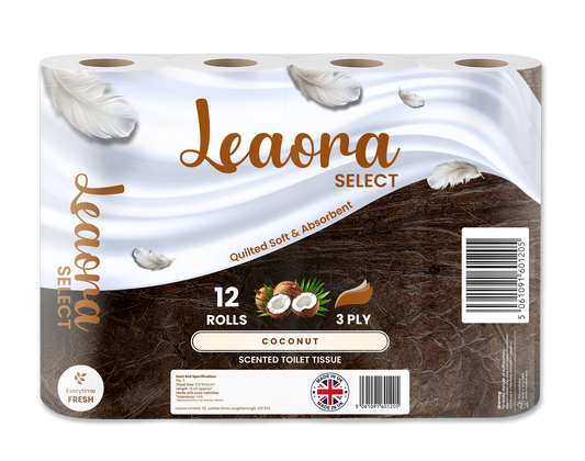 Leaora Select Coconut 3 Ply Toilet Rolls – 36 Rolls (Pack of 12 x 3)