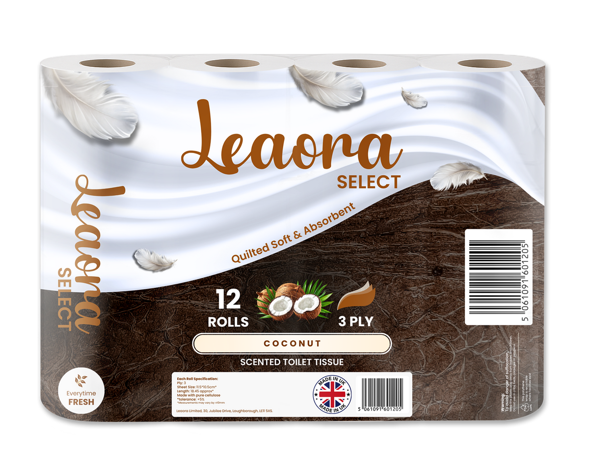 Leaora Select Coconut 3 Ply Toilet Rolls – 48 Rolls (Pack of 12 x 4)