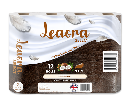 Leaora Select Coconut 3 Ply Toilet Rolls – 24 Rolls (Pack of 12 x 2)