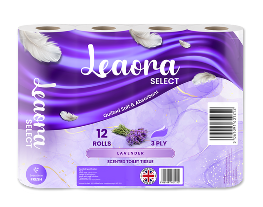 Leaora Select Lavender 3 Ply Toilet Rolls – 36 Rolls (Pack of 12 x 3)