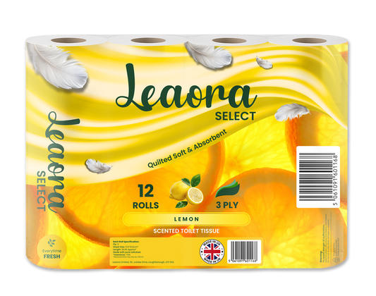 Leaora Select Lemon 3 Ply Toilet Rolls – 120 Rolls (Pack of 12 x 10)