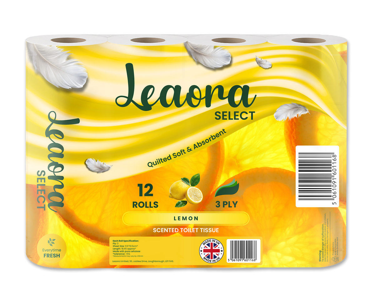 Leaora Select Lemon 3 Ply Toilet Rolls – 60 Rolls (Pack of 12 x 5)