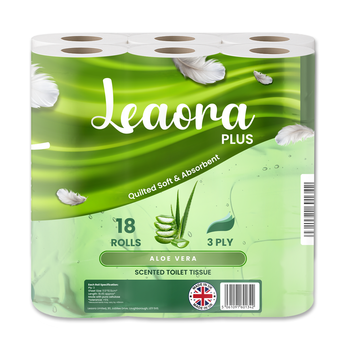 Leaora Plus Aloe Vera 3 Ply Toilet Rolls – 90 Rolls (Pack of 18 x 5)