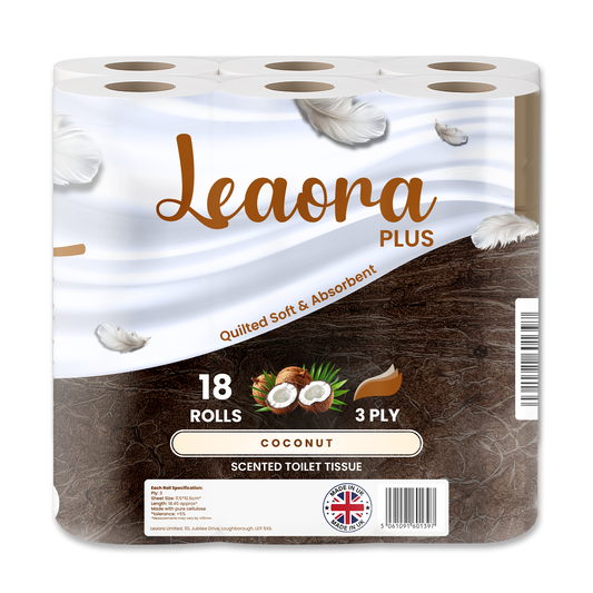 Leaora Plus Coconut 3 Ply Toilet Rolls – 72 Rolls (Pack of 18 x 4)