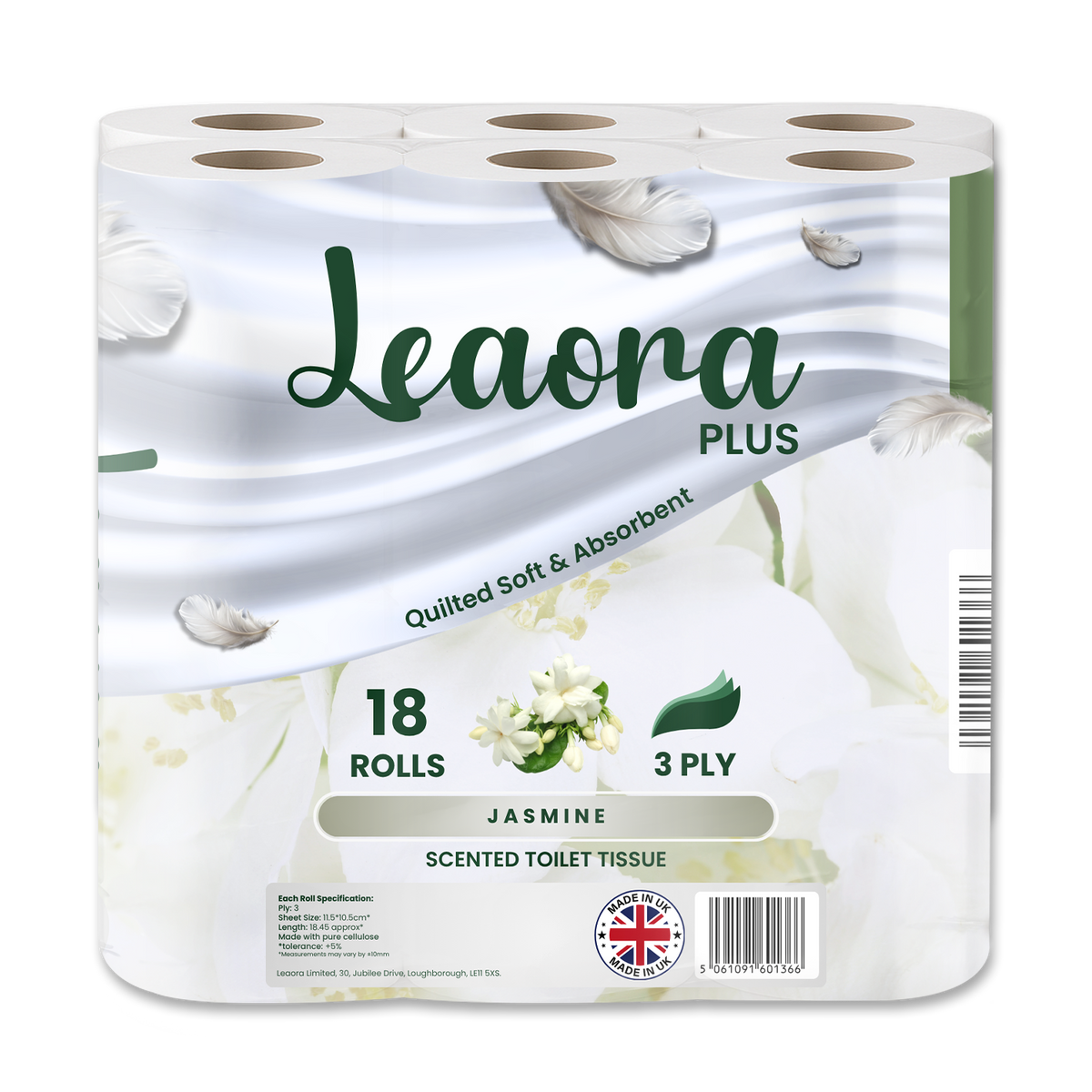 Leaora Plus Jasmine 3 Ply Toilet Rolls – 18 Rolls (Pack of 18 x 1)