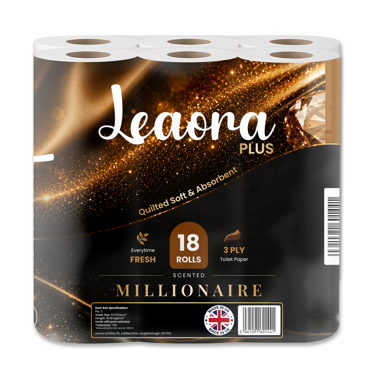 Leaora Plus Lady Million 3 Ply Toilet Rolls – 18 Rolls (Pack of 18 x 1)