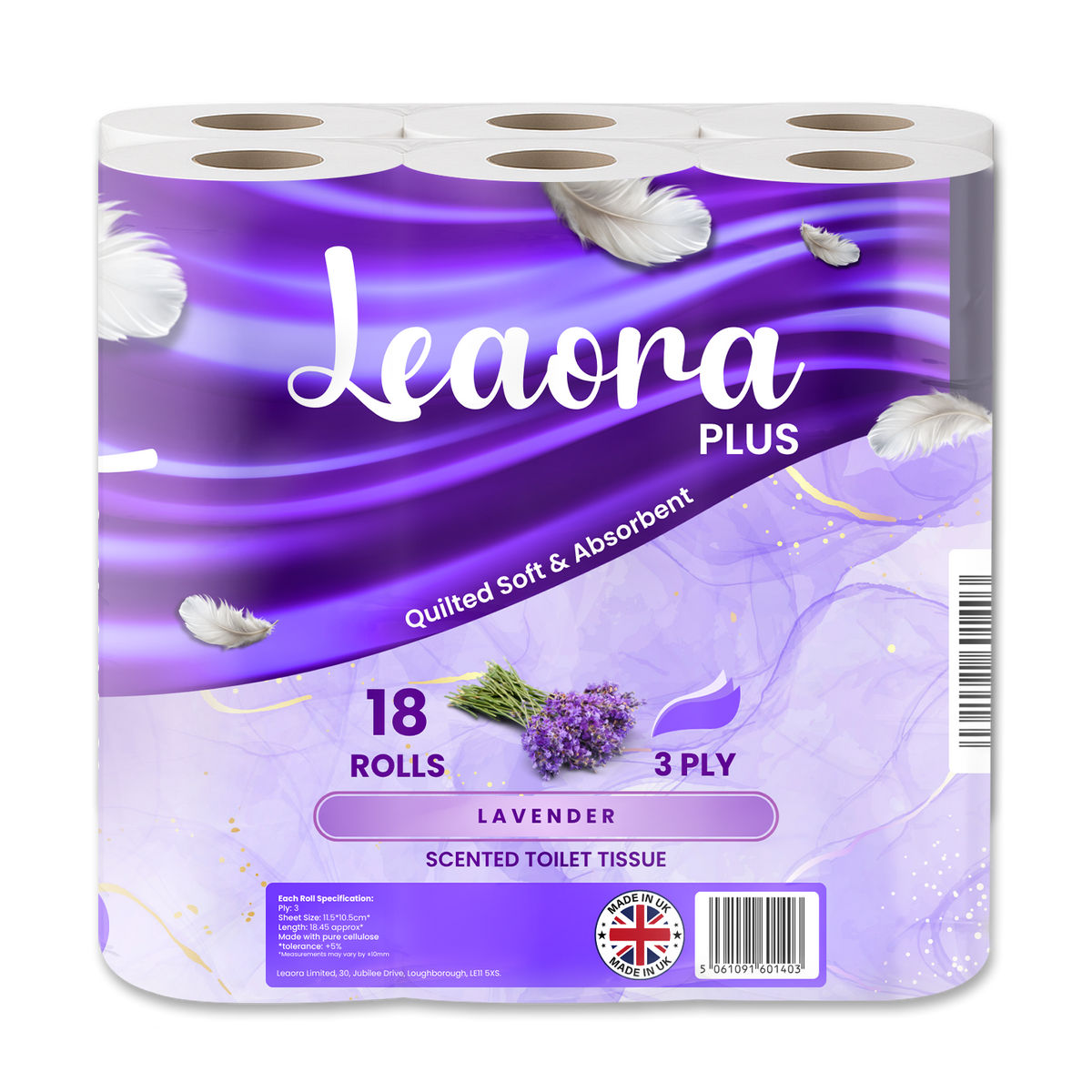 Leaora Plus Lavender 3 Ply Toilet Rolls – 90 Rolls (Pack of 18 x 5)