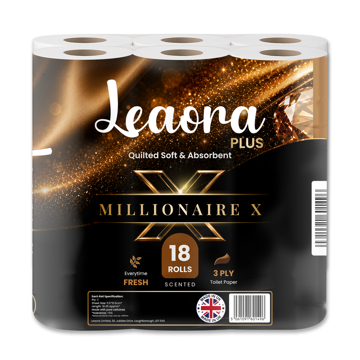 Leaora Plus One Million 3 Ply Toilet Rolls – 144 Rolls (Pack of 18 x 8)