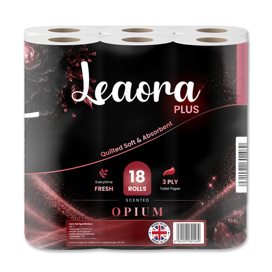 Leaora Plus Black Opium 3 Ply Toilet Rolls – 90 Rolls (Pack of 18 x 5)