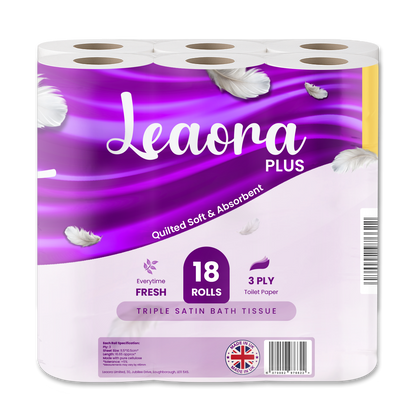 Mega 144 Pack Leaora Plus Quilted Toilet Tissue Rolls – 3 Ply UK Bulk Rolls