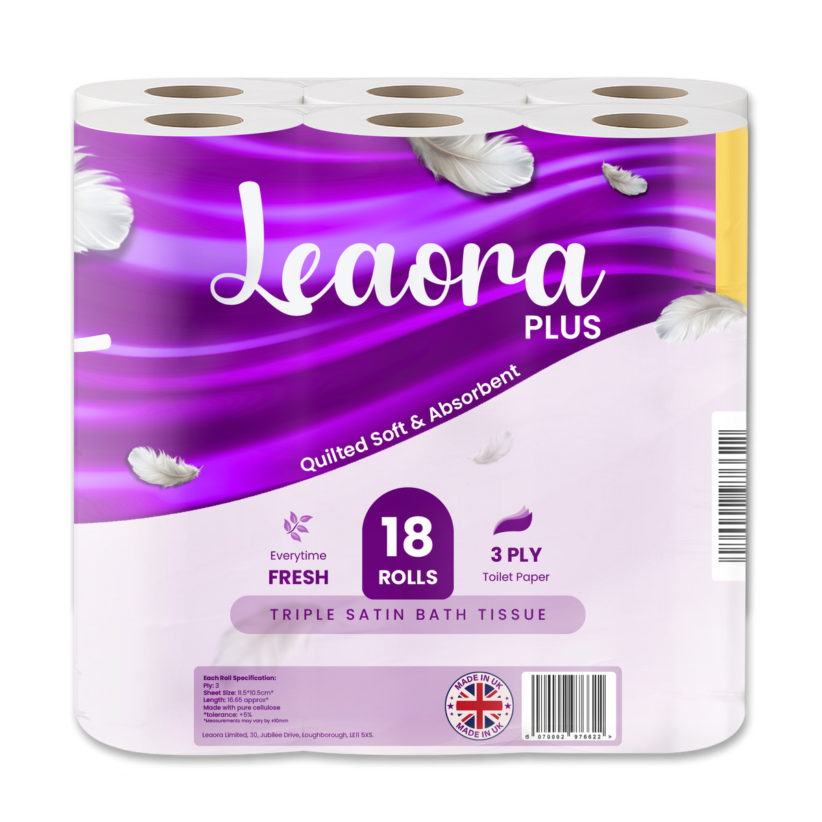 Leaora Plus 54 Pack Toilet Tissue Rolls – 3 Ply Quilted UK Bathroom Tissue