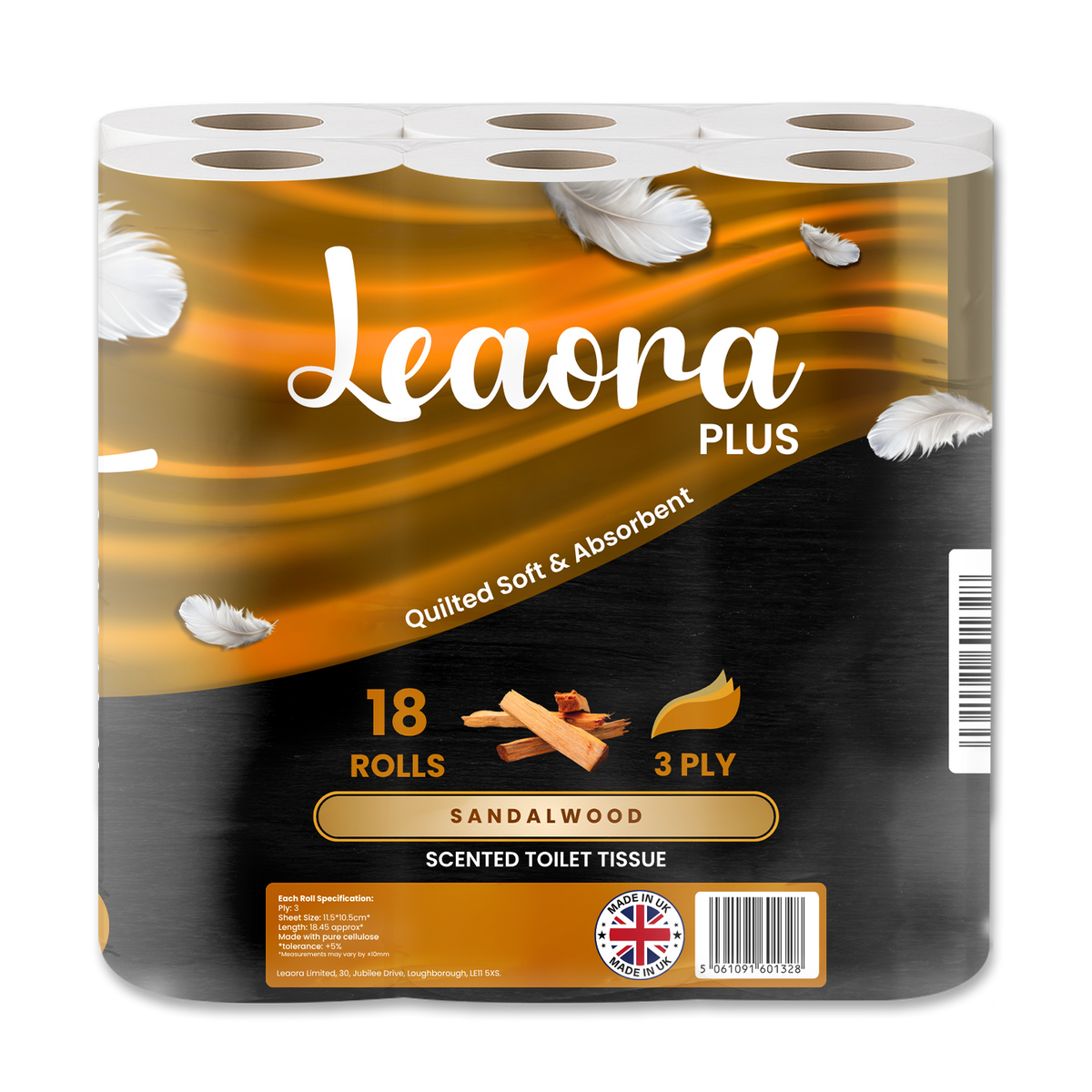 Leaora Plus Sandalwood 3 Ply Toilet Rolls – 108 Rolls (Pack of 18 x 6)
