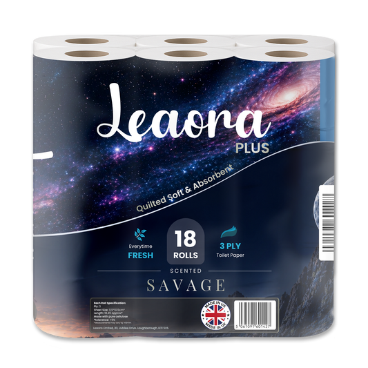Leaora Plus Savage 3 Ply Toilet Rolls – 36 Rolls (Pack of 18 x 2)