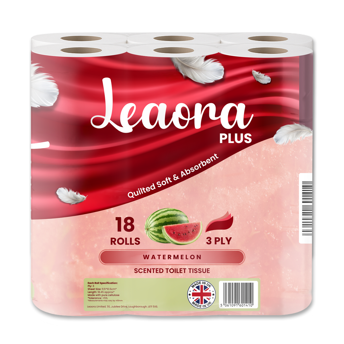 Leaora Plus Watermelon 3 Ply Toilet Rolls – 54 Rolls (Pack of 18 x 3)