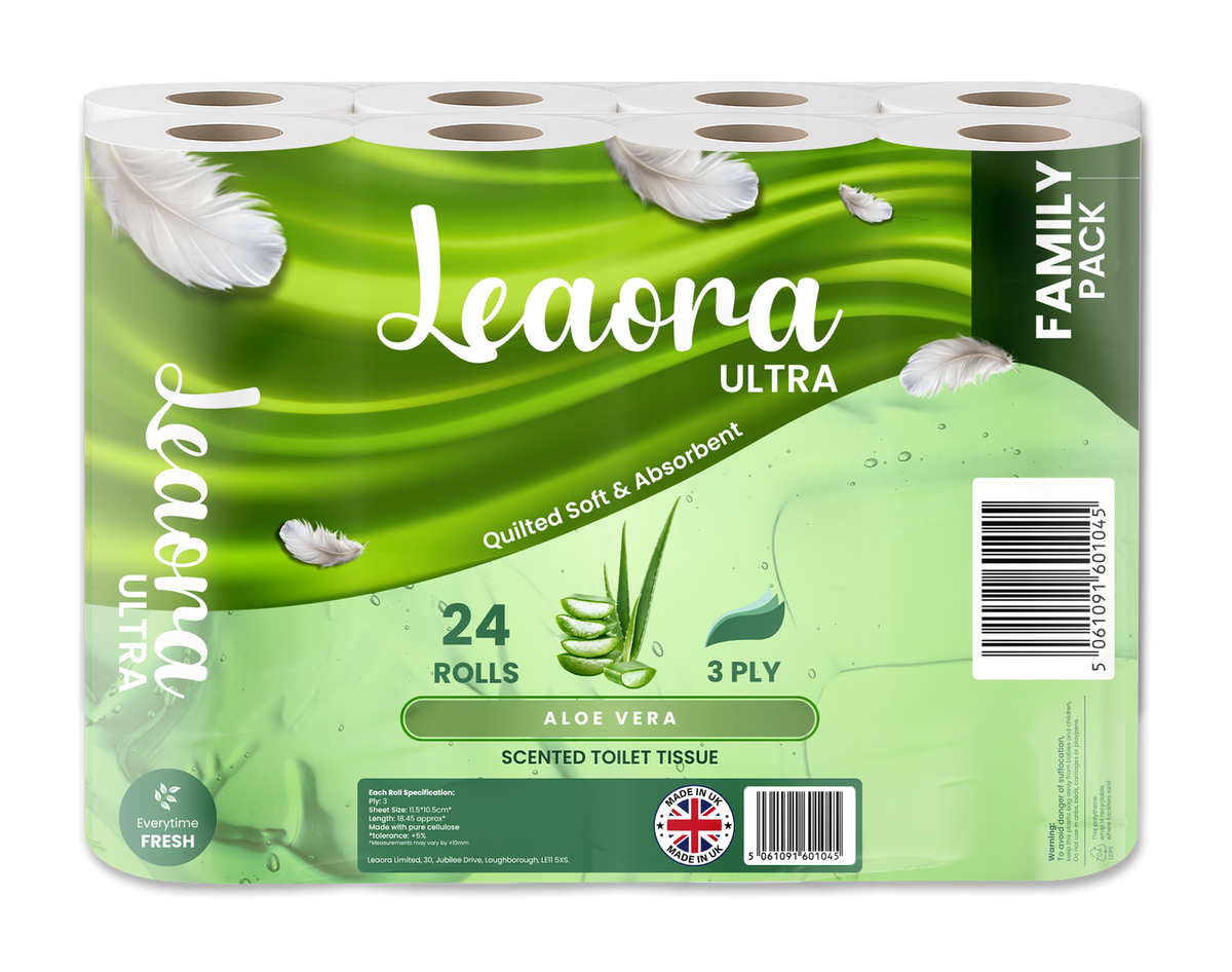 Leaora Ultra Aloe Vera 3 Ply Toilet Rolls – 144 Rolls (Pack of 24 x 6)