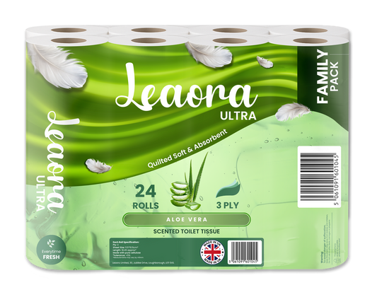 Leaora Ultra Aloe Vera 3 Ply Toilet Rolls – 144 Rolls (Pack of 24 x 6)