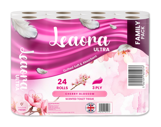 Leaora Ultra Cherry Blossom 3 Ply Toilet Rolls – 24 Rolls (Pack of 24 x 1)
