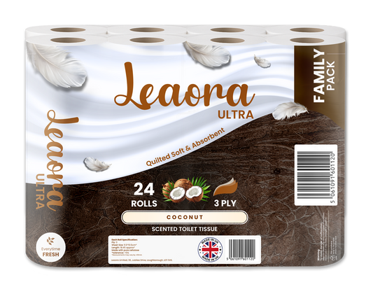 Leaora Ultra Coconut 3 Ply Toilet Rolls – 24 Rolls (Pack of 24 x 1)