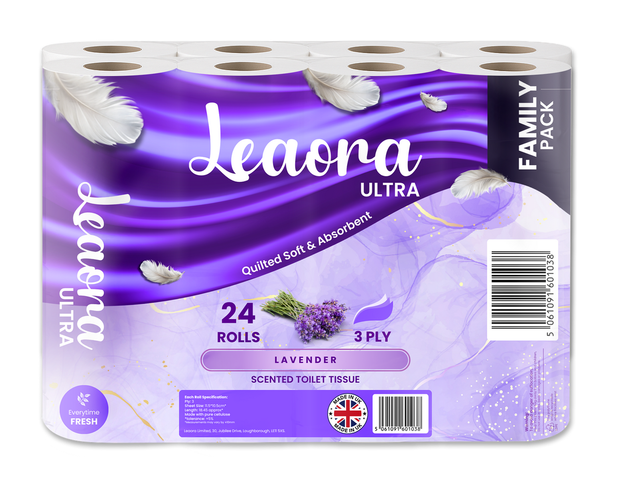 Leaora Ultra Lavender 3 Ply Toilet Rolls – 72 Rolls (Pack of 24 x 3)