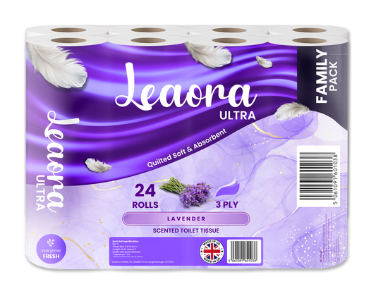 Leaora Ultra Lavender 3 Ply Toilet Rolls – 72 Rolls (Pack of 24 x 3)