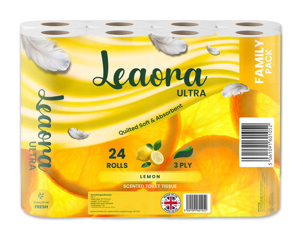 Leaora Ultra Lemon 3 Ply Toilet Rolls – 48 Rolls (Pack of 24 x 2)