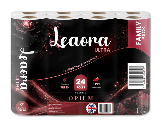 Leaora Ultra Black Opium 3 Ply Toilet Rolls – 48 Rolls (Pack of 24 x 2)
