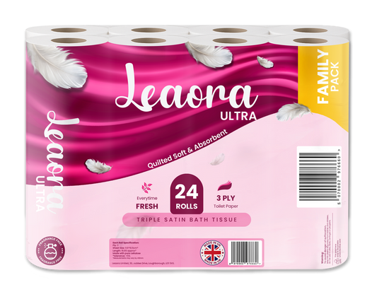 Leaora Ultra 3 Ply Toilet Rolls – 144 Rolls (Pack of 24 x 6)
