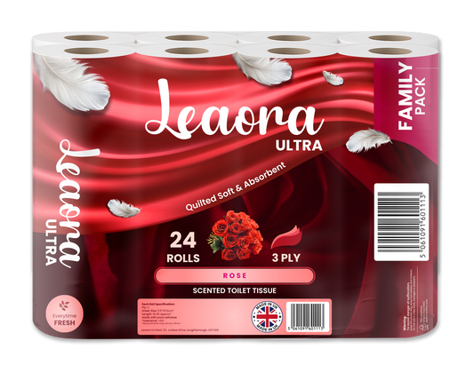 Leaora Ultra Rose 3 Ply Toilet Rolls – 144 Rolls (Pack of 24 x 6)