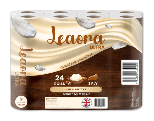 Leaora Ultra Shea Butter 3 Ply Toilet Rolls – 24 Rolls (Pack of 24 x 1)
