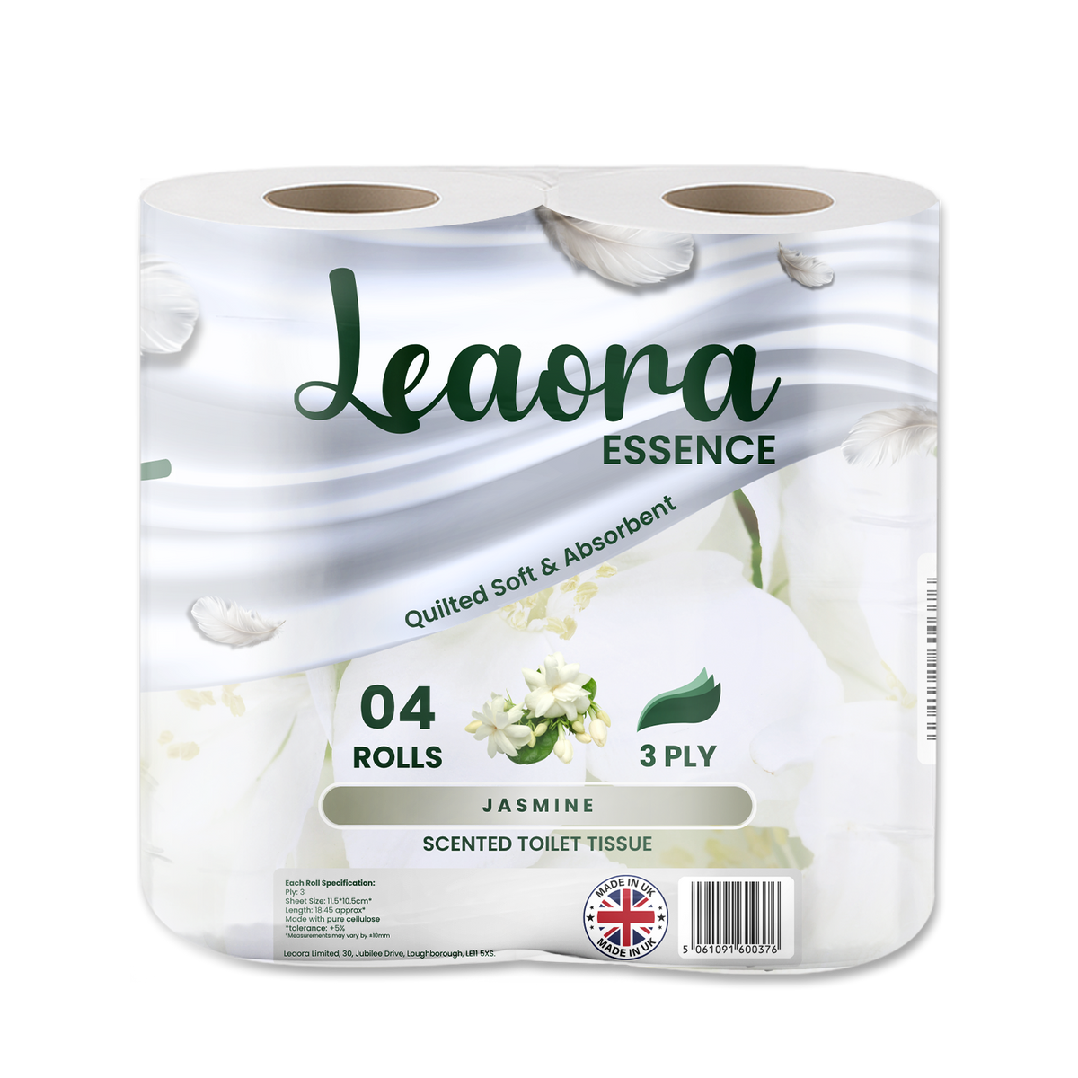 Leaora Essence Jasmine 3 Ply Toilet Rolls – 4 Rolls (Pack of 4 x 1)