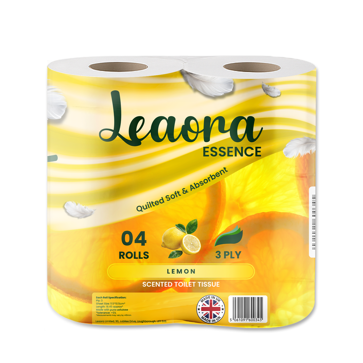 Leaora Essence Lemon 3 Ply Toilet Rolls – 40 Rolls (Pack of 4 x 10)