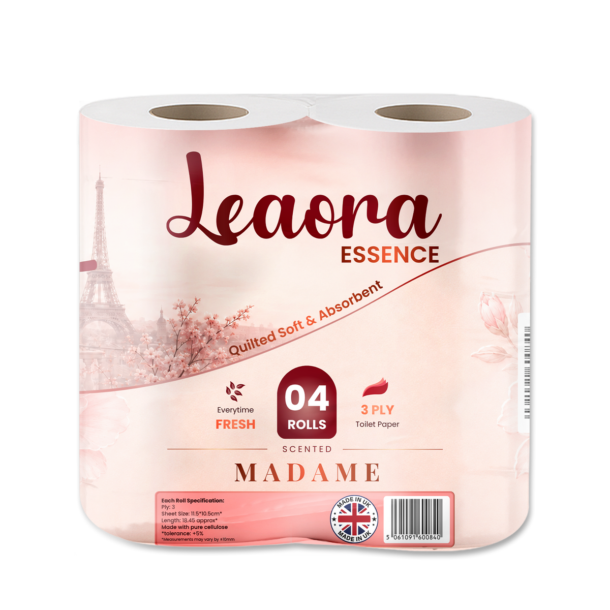 Leaora Essence Coco Mademoiselle 3 Ply Toilet Rolls – 80 Rolls (Pack of 4 x 20)